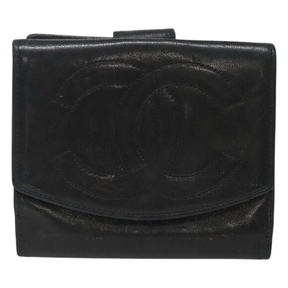 CHANEL Bifold Wallet Lamb Skin Black CC Auth - Picture 15 of 16